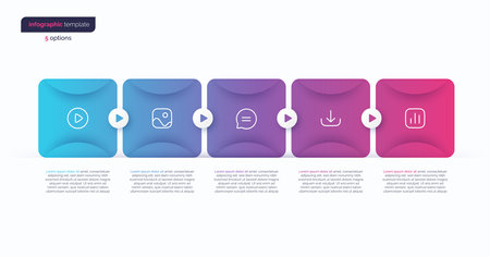 Abstract vector gradient minimalistic infographic template composed of 5 rounded squaresのイラスト素材