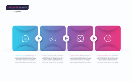 Abstract vector gradient minimalistic infographic template composed of 4 rounded squaresのイラスト素材