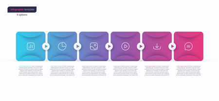 Abstract vector gradient minimalistic infographic template composed of 6 rounded squaresのイラスト素材