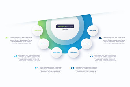 Six option circle infographic design template. Vector illustrationのイラスト素材
