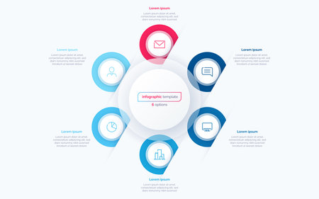 Six option circle infographic design template. Vector illustrationのイラスト素材