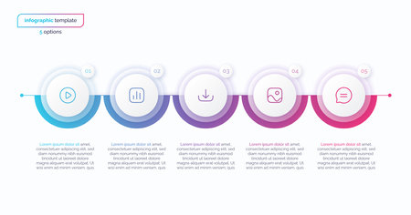 Abstract vector gradient minimalistic infographic template composed of 5 circlesのイラスト素材