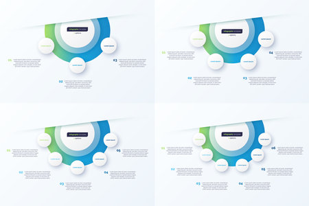 Set of circle infographic design template. 3 4 5 6 options. Vector illustrationのイラスト素材