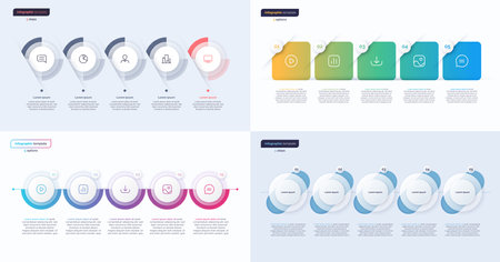 Vector modern infographic templates composed of 5 shapesのイラスト素材