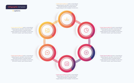 Six option circle infographic design template. Vector illustrationのイラスト素材