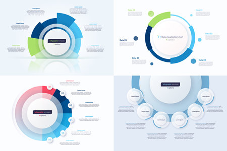 Six option circle infographic design templates. Vector illustrationのイラスト素材