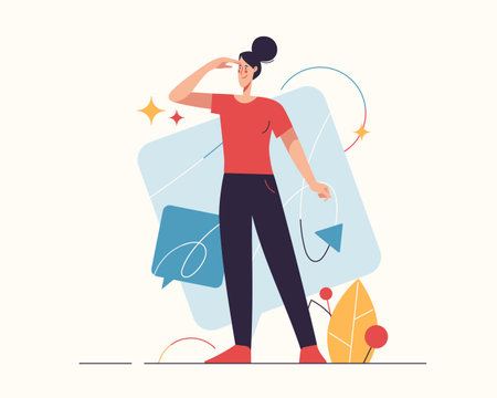 Vector illustration on the subject of searching of future opportunities and new ideasのイラスト素材