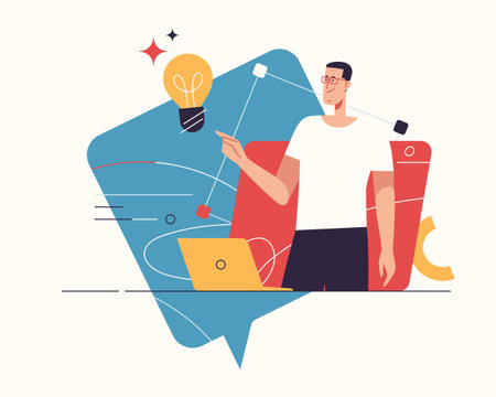 Vector illustration on the subject of creativity, generating innovative ideas, imagination and inspirationのイラスト素材