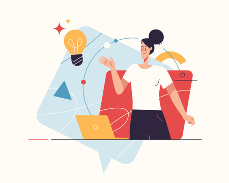 Vector illustration on the subject of creativity, generating innovative ideas, imagination and inspirationのイラスト素材