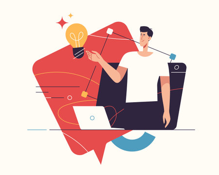 Vector illustration on the subject of creativity, generating innovative ideas, imagination and inspirationのイラスト素材