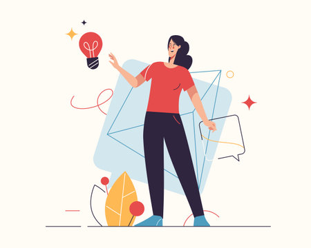 Vector illustration on the subject of creativity, generating innovative ideas, imagination and inspirationのイラスト素材