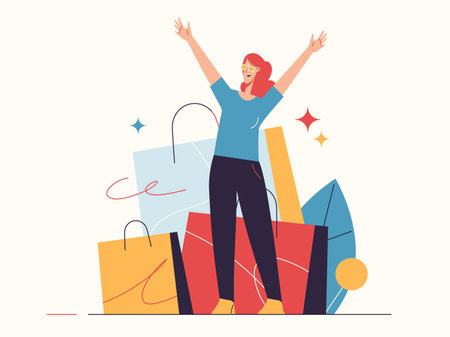 Vector illustration on the subject of e-commerce, sale, promotions, online shoppingのイラスト素材