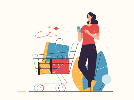 Vector illustration on the subject of e-commerce, sale, promotions, online shoppingのイラスト素材