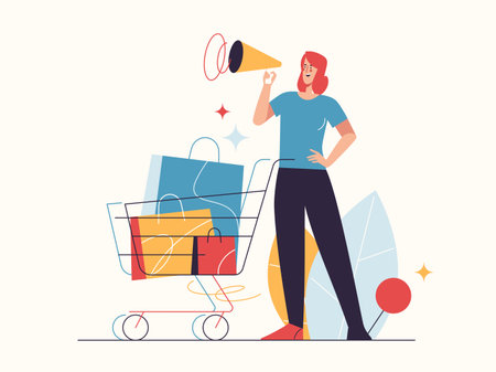Vector illustration on the subject of e-commerce, sale, promotions, online shoppingのイラスト素材