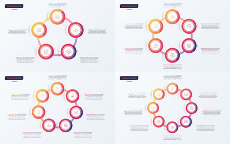 Circle infographic design templates. 5 6 7 8 options. Vector illustrationのイラスト素材