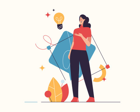 Vector illustration on the subject of creativity, generating innovative ideas, imagination and inspirationのイラスト素材