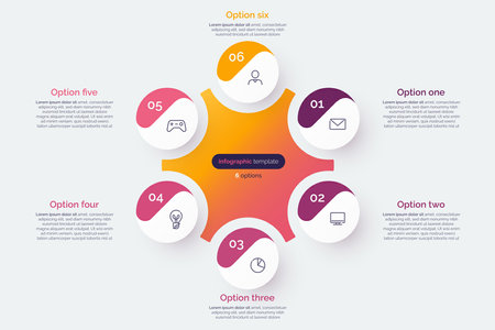 Six option circle infographic diagram. Vector illustrationのイラスト素材
