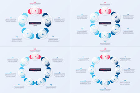 Five six seven and eight option circle infographic doagrams. Vector illustrationのイラスト素材