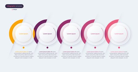 Vector minimalistic infographic template composed of 5 circlesのイラスト素材