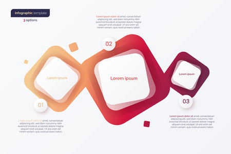 Abstract vector gradient minimalistic infographic template composed of 3 rounded squaresのイラスト素材