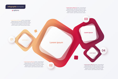 Abstract vector gradient minimalistic infographic template composed of 4 rounded squaresのイラスト素材