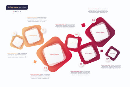 Abstract vector gradient minimalistic infographic template composed of 7 rounded squaresのイラスト素材