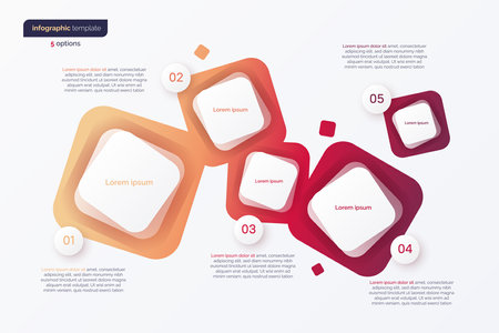 Abstract vector gradient minimalistic infographic template composed of 5 rounded squaresのイラスト素材