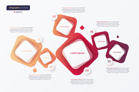 Abstract vector gradient minimalistic infographic template composed of 6 rounded squaresのイラスト素材