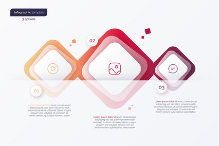 Vector gradient minimalistic infographic template composed of 3 rounded squaresのイラスト素材
