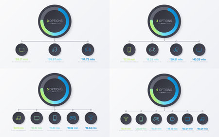 Vector presentation infographic gradient chart designs. 3 4 5 6 optionsのイラスト素材