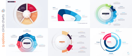 Five option circle infographic design templates. Vector illustrationのイラスト素材