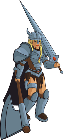 Beautiful viking girl warrior with giant weapon.のイラスト素材