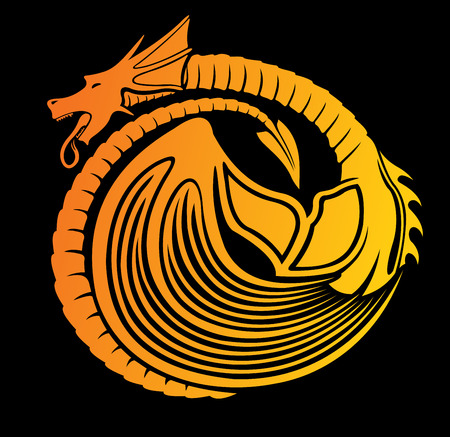 Vector art with stylized fire dragon on black backgroundのイラスト素材