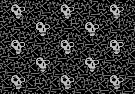 Evil pattern with bones and skulls on black background.のイラスト素材