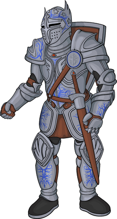 Detailed cartoon knight with heavy armor on white backgroundのイラスト素材