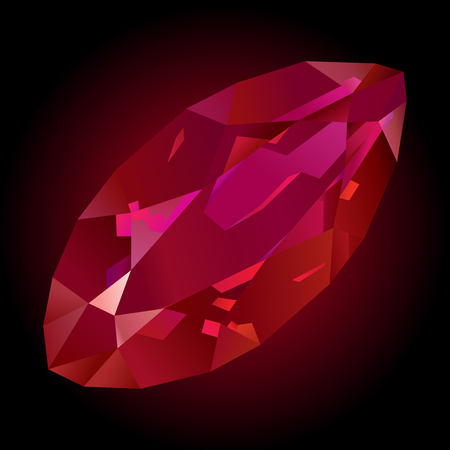 Art with beautiful shiny faceted red ruby ??on dark backgroundのイラスト素材