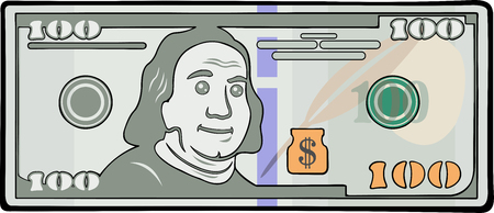 Art with funny stylized one hundred bucks with black contourのイラスト素材