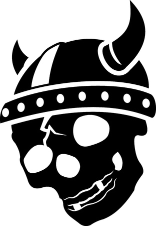 Stylized black cracked skull in viking helmet with horns vector illustrationのイラスト素材
