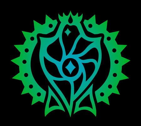 Mystical symbol with wizard silhouette on black backgroundの写真素材