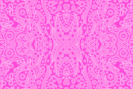 Beautiful pink abstract detailed seamless symmetrical oriental patternの写真素材