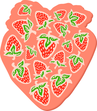 Beautiful art with red hand drawn strawberries in the pink shape of the big strawberryのイラスト素材