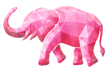 Beautiful low poly illustration with pink elephant on white backgroundの写真素材