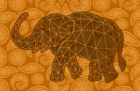 Beautiful golden background with linear low poly indian elephant silhouetteのイラスト素材