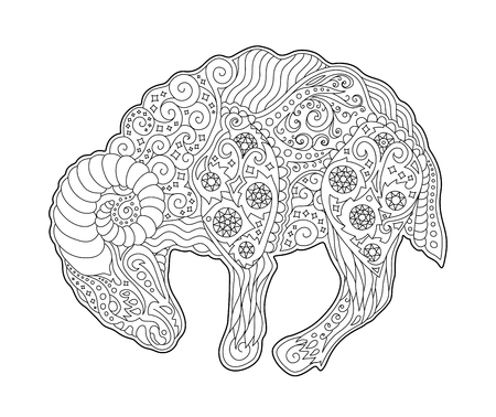 Beautiful coloring book page with black and white zodiac symbol Aries on white backgroundのイラスト素材