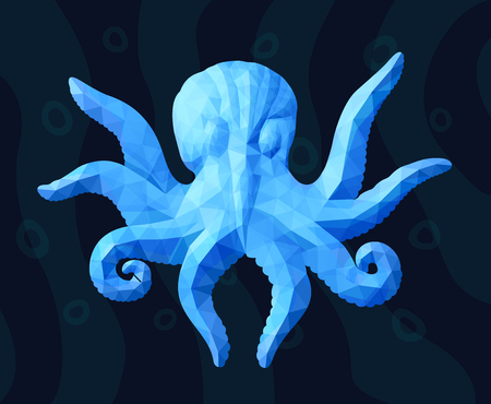Blue low poly illustration with octopus silhouetteのイラスト素材