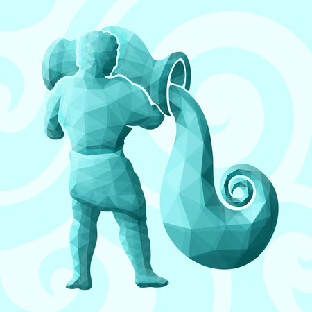 Blue low poly illustration with zodiac symbol aquarius on beautiful backgroundのイラスト素材
