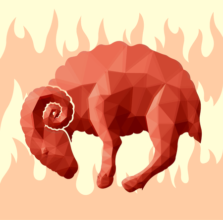 Beautiful red low poly illustration with ram in fireのイラスト素材