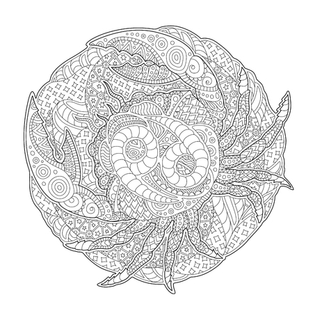 Beautiful black and white illustration for coloring book with cancer zodiac signのイラスト素材