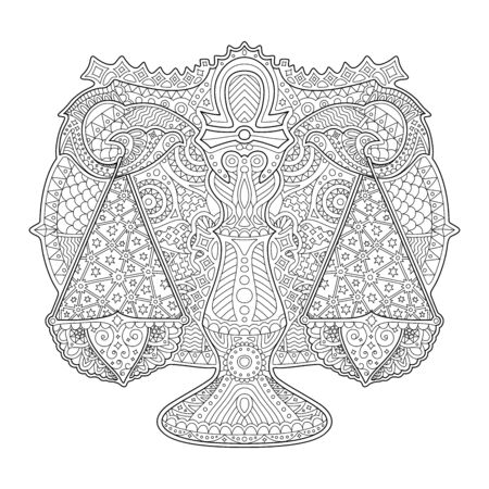 Beautiful illustration for coloring book with zodiac symbol libra on white backgroundのイラスト素材