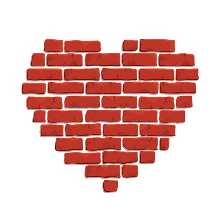 Beautiful clip art with red brick heart shape on white backgroundのイラスト素材